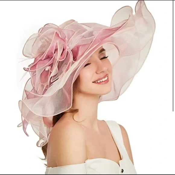 Accessories | Pink Wide Brim Ruffle Derby Hat | Poshmark display picture 2